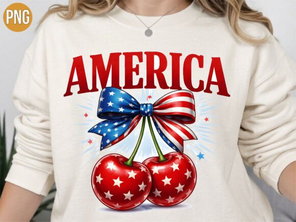 America Red Cherries Bow Graphic: Perfect for Projects