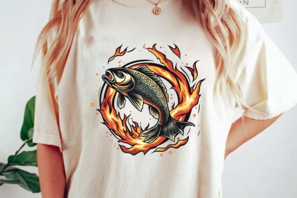 Flaming Fish Jumping Through Fire Ring: Bold Clipart PNG
