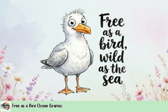 Free As a Bird Ocean Graphic: Coastal Charm for Modern Designs