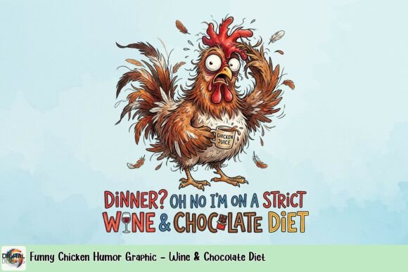 Funny Chicken Humor Graphic: Wine & Chocolate Diet