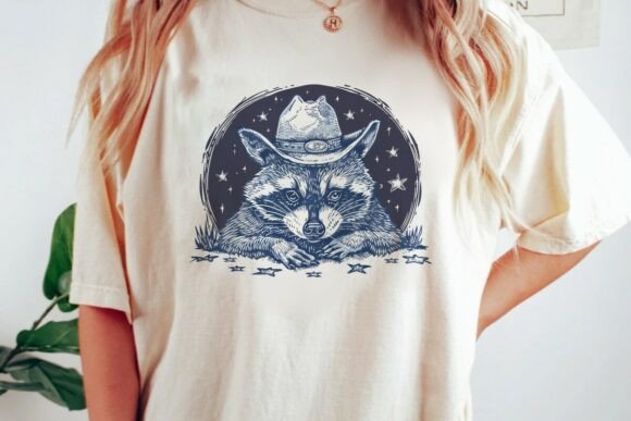 Raccoon Cowboy Starry Night: A Whimsical Design Asset