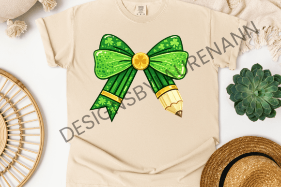 Shamrock Pencil Bow Graphic: A Playful Design Asset
