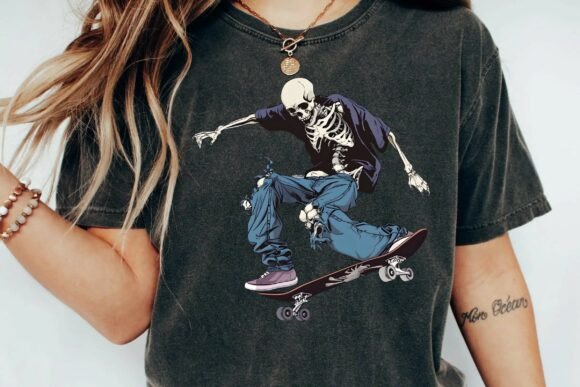 Skeleton Skateboarder Streetwear: A Bold Skater Skull PNG
