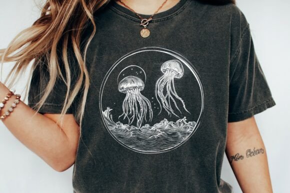 Stunning Jellyfish Ocean Waves Graphic Design PNG for Projects